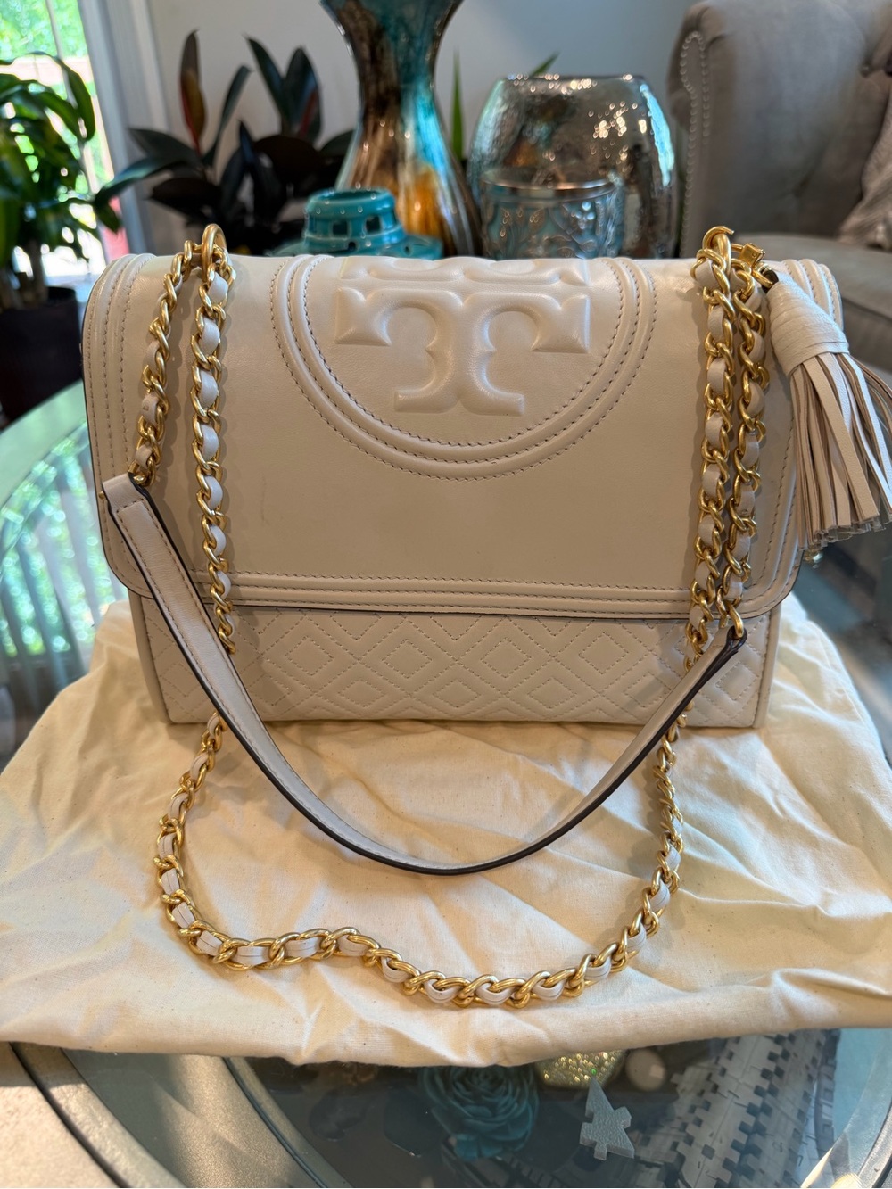 Tory Burch Large Cream Fleming Shoulder Bag